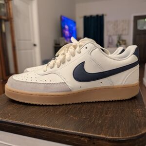 Nike Men's White and Navy Court Vision Sneakers